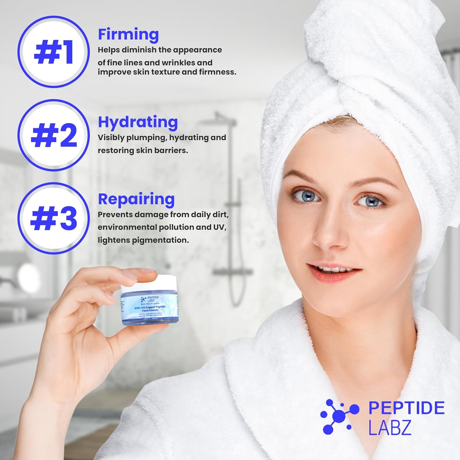 GHK-Cu Copper Peptide Face Cream Anti Wrinkle Anti Aging, Repair, and Firming Daily Face Cream, 1.69 Fluid Ounce